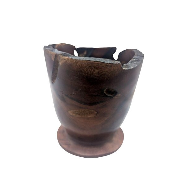 Handcrafted Decorative Wooden Planter Vase With Natural Edge Walnut?  6" Tall - Picture 1 of 10